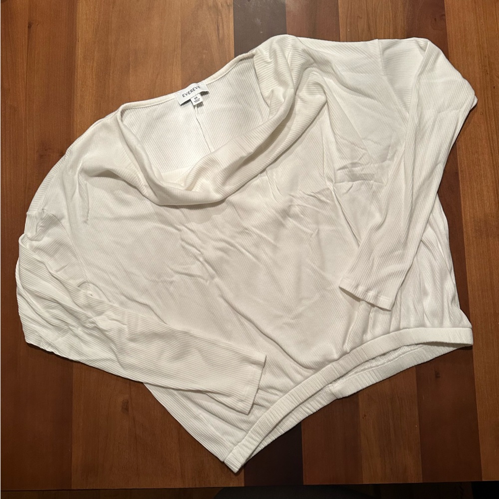 Everlane Draped Neck White Ribbed Top